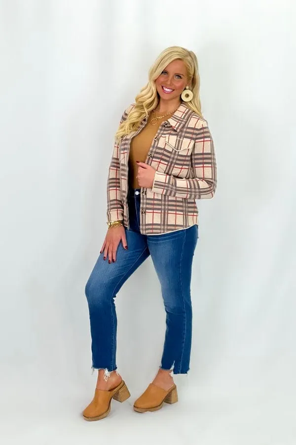 Almond Mix Checkered Sweater Jacket