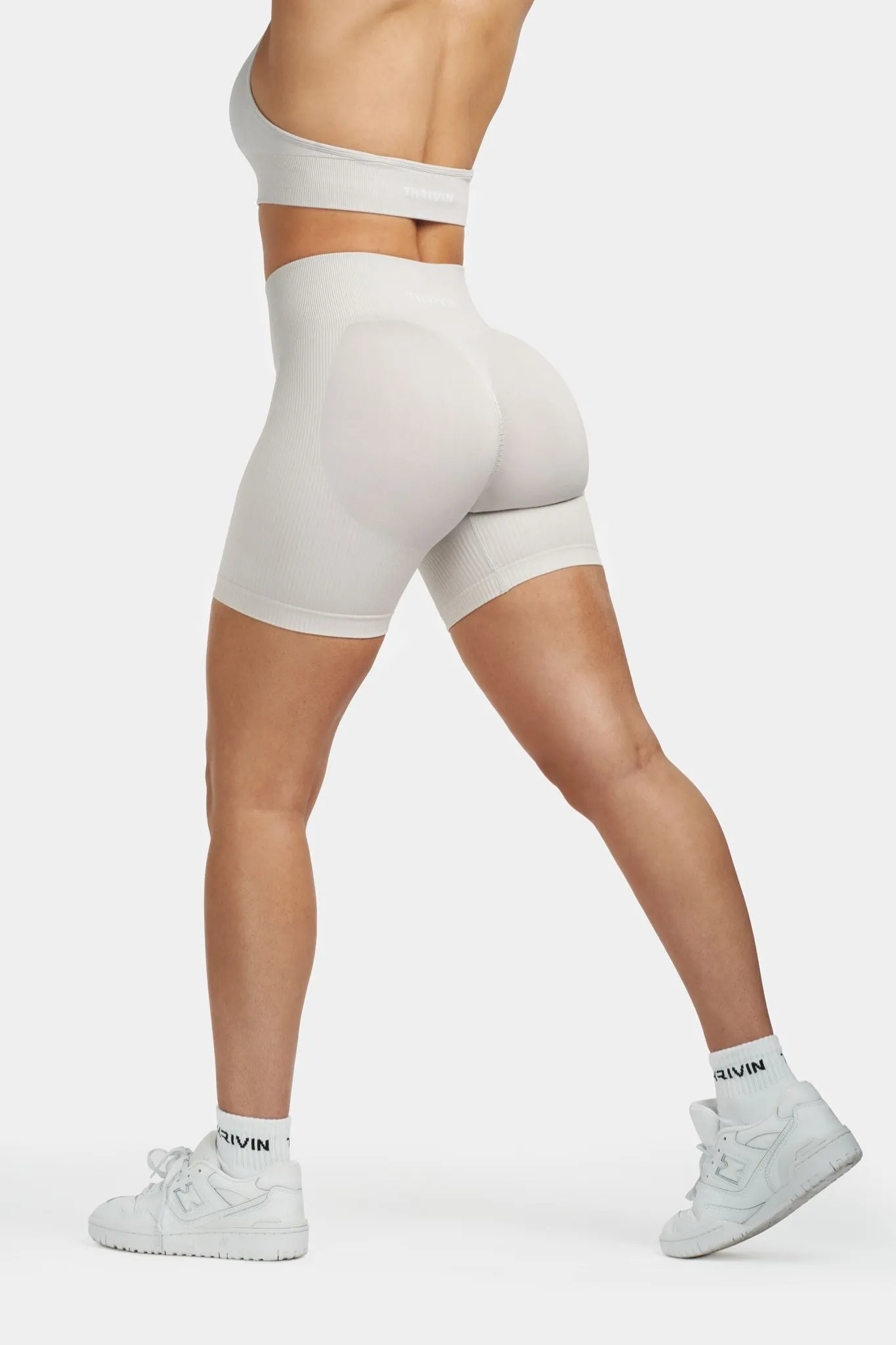 Arise - Seamless Sculpt Ribbed Contour Shorts - Stone Grey