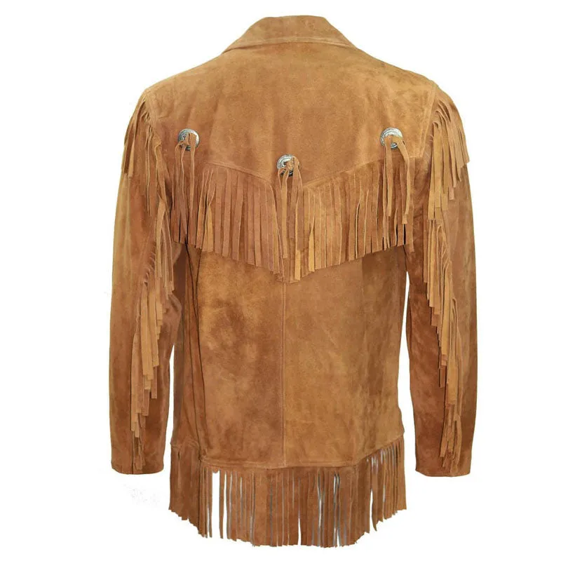 Best Style Fashion Biker Cowboy Western Leather Coat Fringes Beads