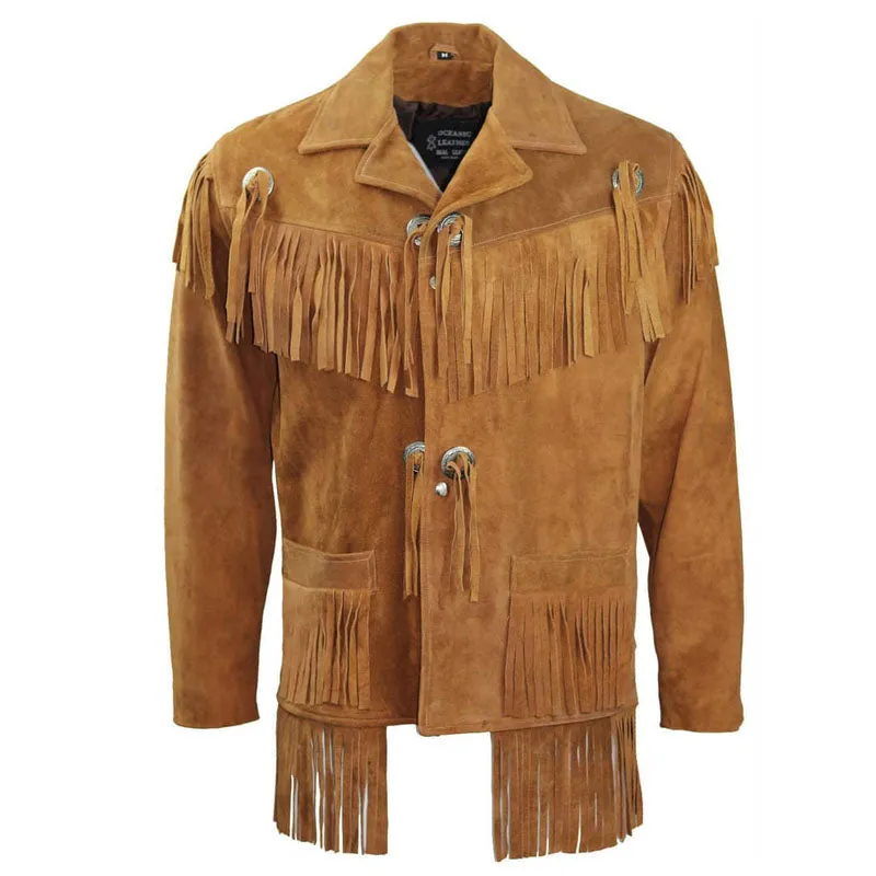 Best Style Fashion Biker Cowboy Western Leather Coat Fringes Beads