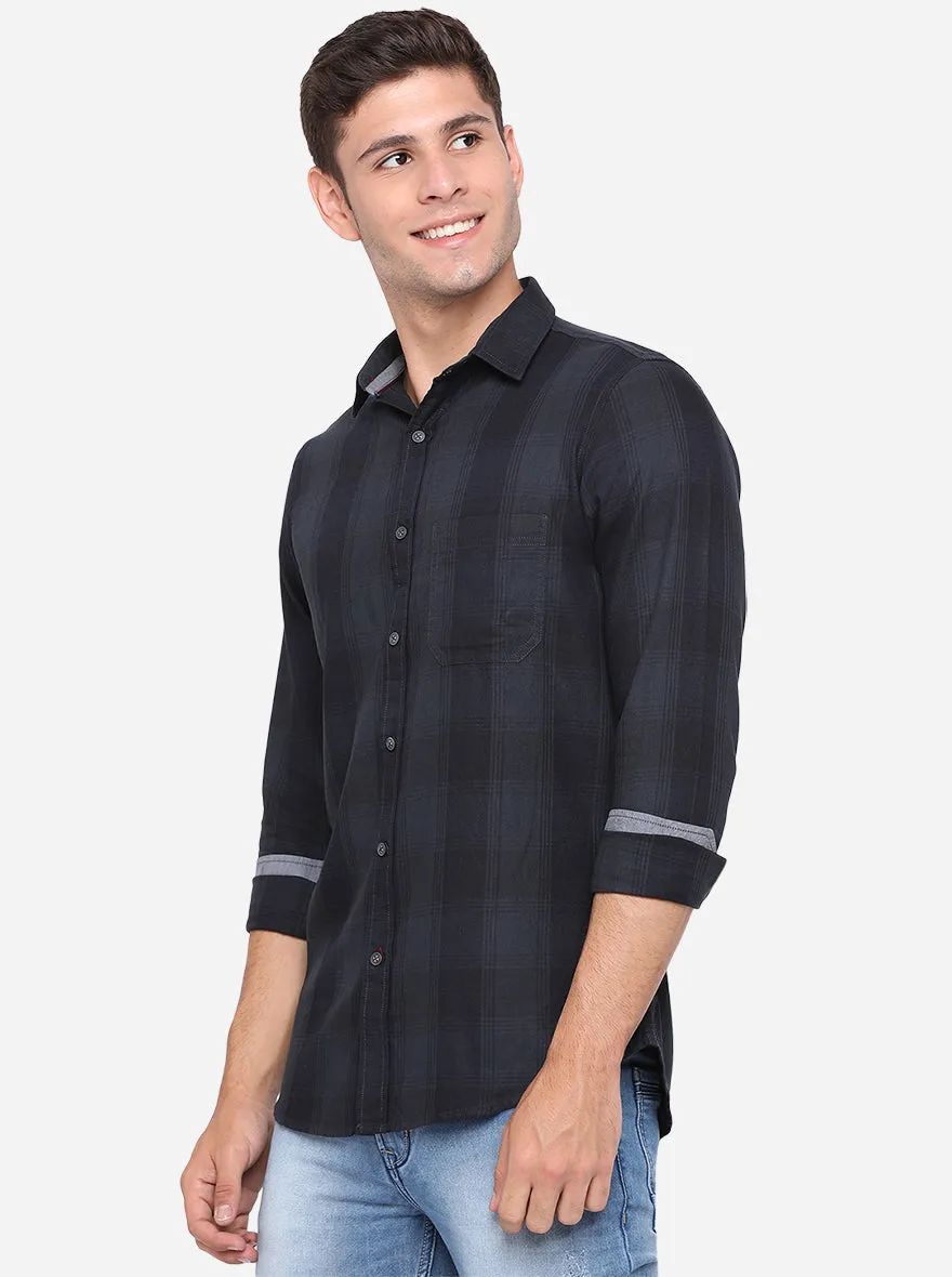 Black Checked Slim Fit Semi Casual Shirt | JadeBlue