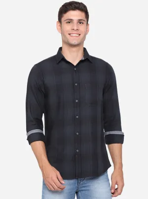 Black Checked Slim Fit Semi Casual Shirt | JadeBlue