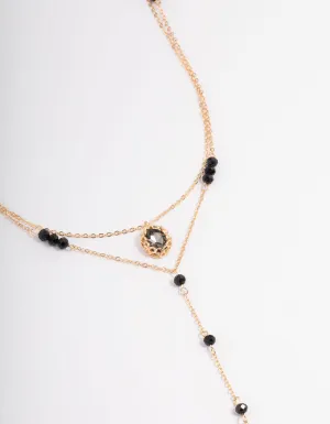 Black Facet Bead Double Row Y-Necklace