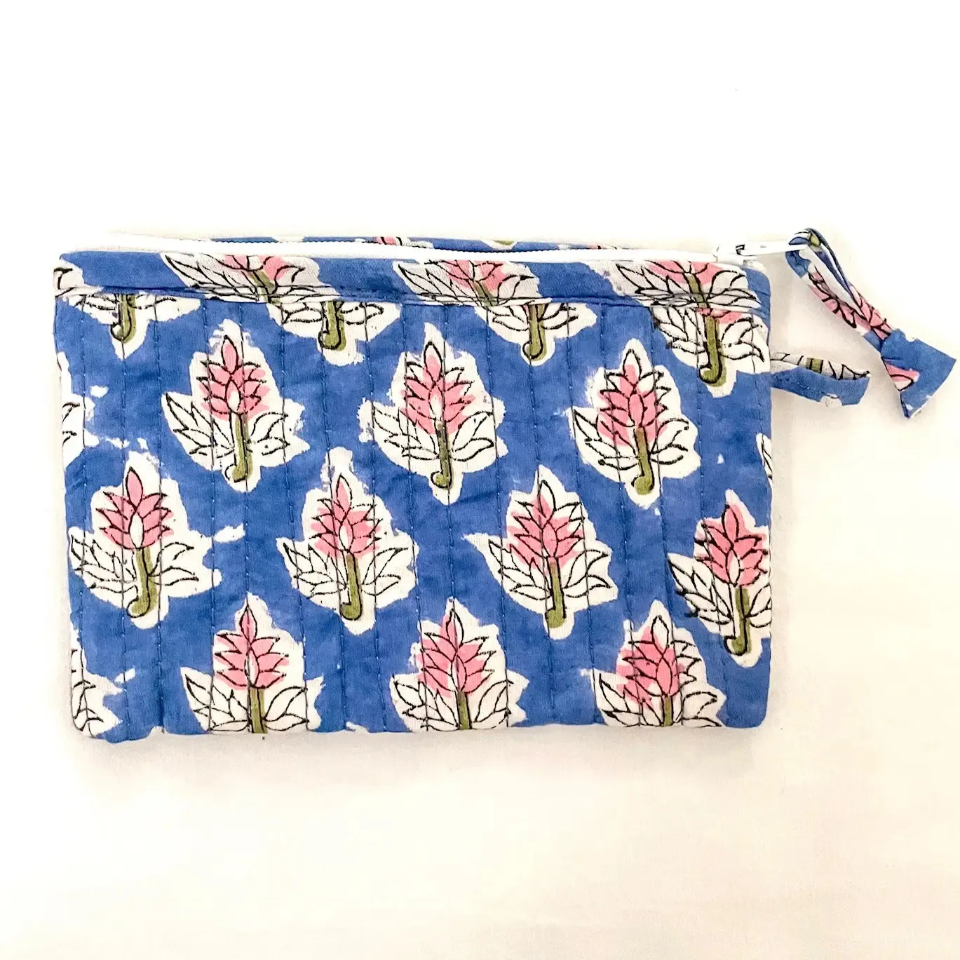 Blue & Pink Floral Block Print Mini Pouch