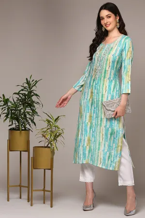 Blue Viscose Rayon Abstract Printed Kurta