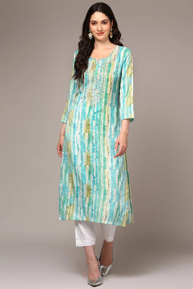 Blue Viscose Rayon Abstract Printed Kurta