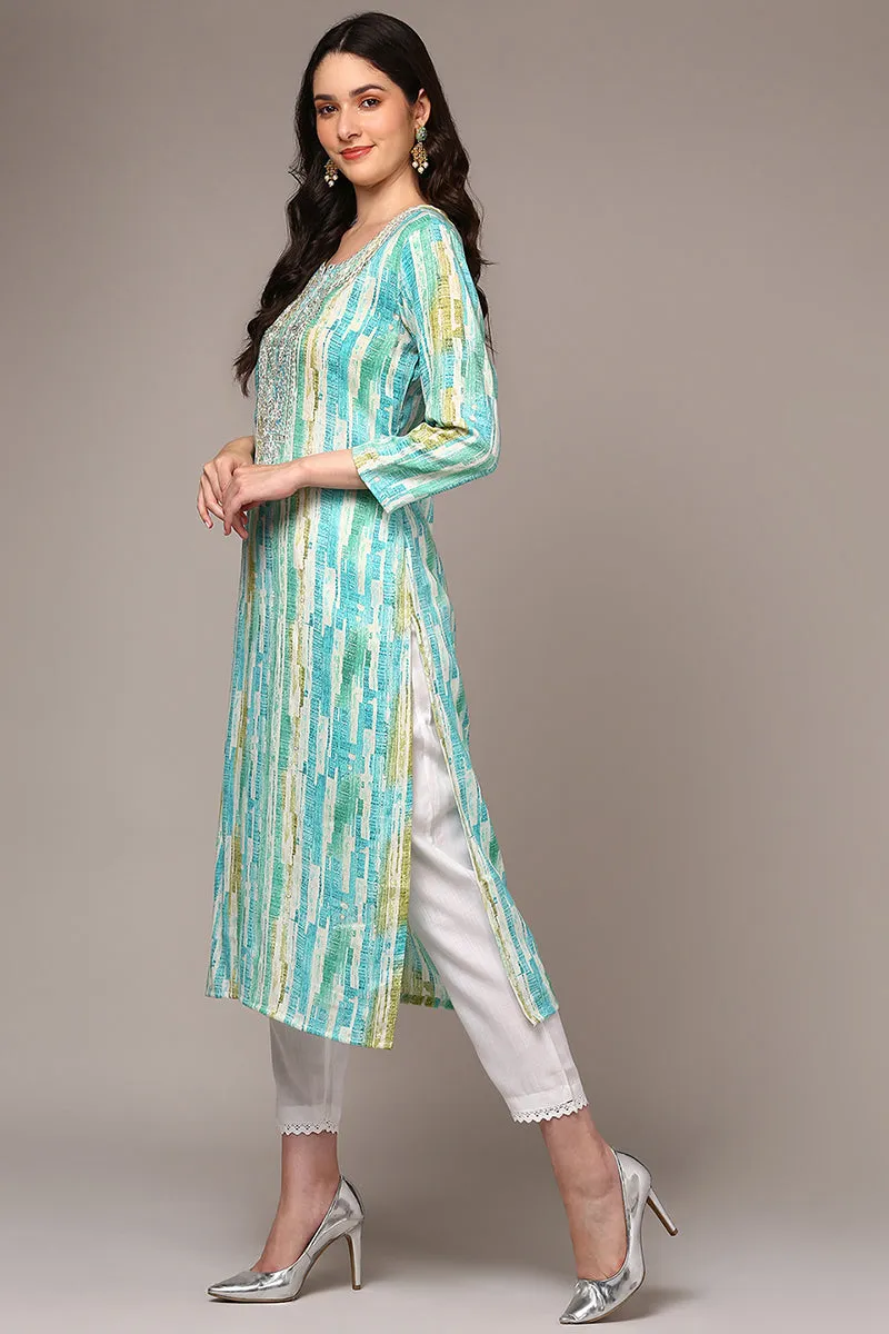 Blue Viscose Rayon Abstract Printed Kurta