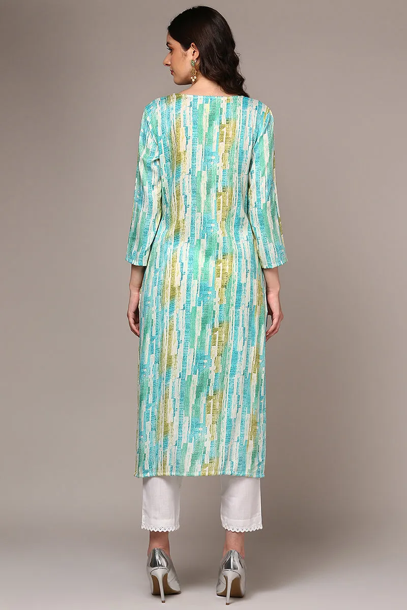 Blue Viscose Rayon Abstract Printed Kurta