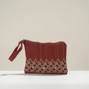 Brown - Kala Raksha Jat Hand Embroidered Cotton Coin Pouch