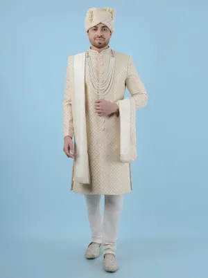 Cream & Gold  Sherwani | TULA