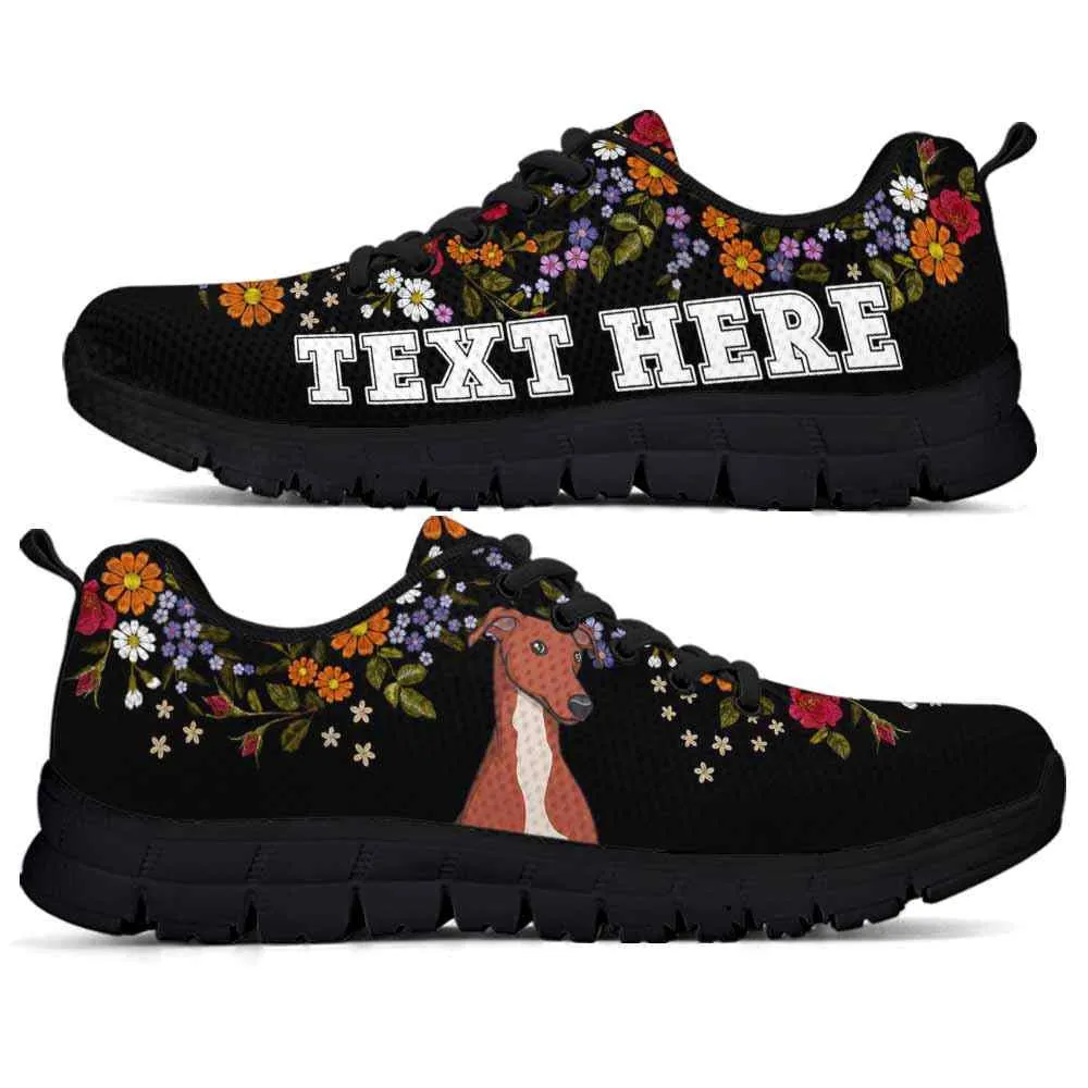 Custom Name Greyhound Sneaker, Greyhound Flower Floral Colorful Dog Lovers Sneakers Gym Running Shoes, Best Running Shoes