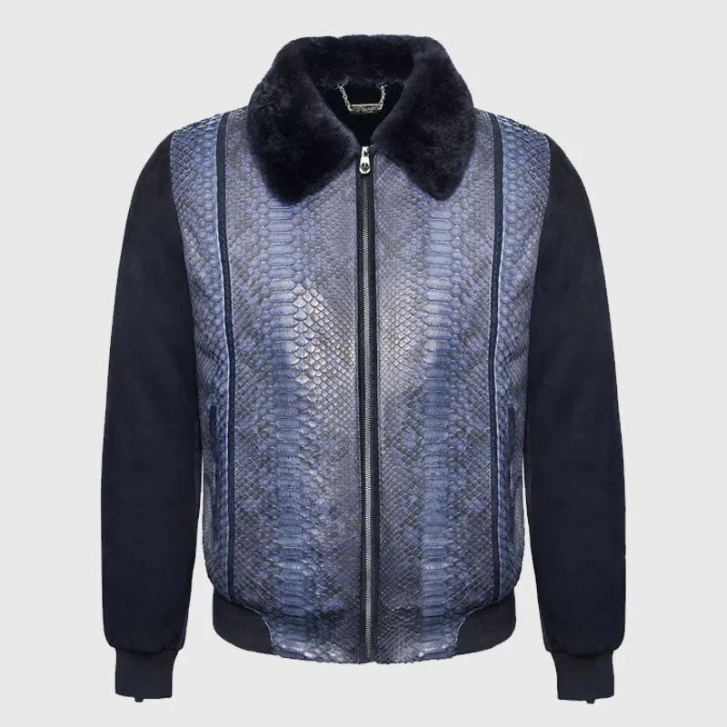 Genuine Best Style Blue Suede & Full Body Python Leather Flight Jacket