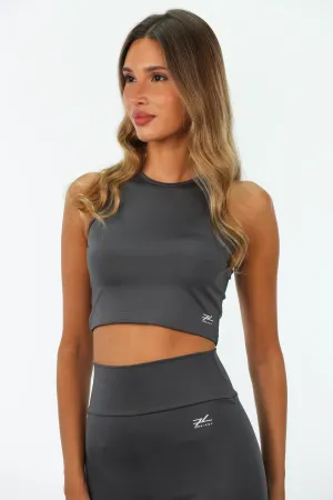 Grey Sport Crop Top With Logo Design