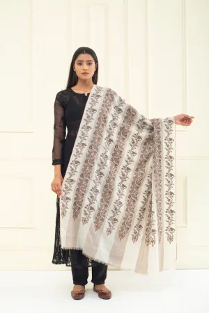 Harud Khatras Ivory Sozni Embroidery Pashmina Shawl