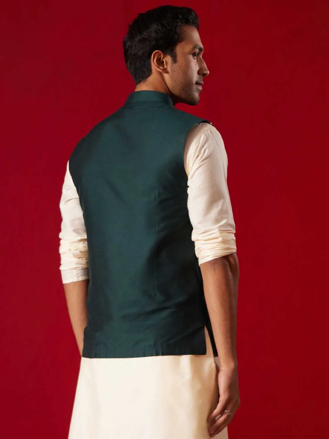 Jashvi Men's Green Leaf Motif Embellished jacket