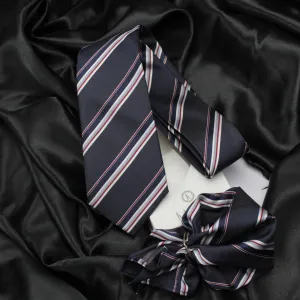 Kovove Pleasing Blue Striped Necktie and Pocket Square Gift Box