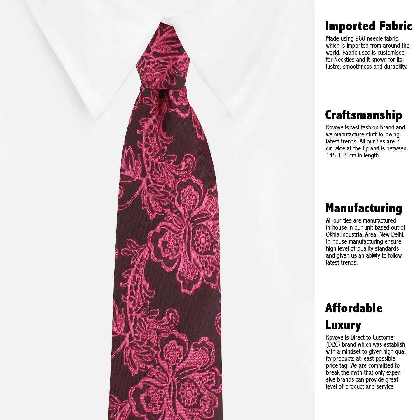 Kovove The Blooming Floral Maroon Necktie and Pocket Square Gift Box