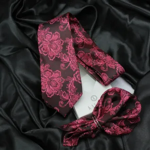 Kovove The Blooming Floral Maroon Necktie and Pocket Square Gift Box