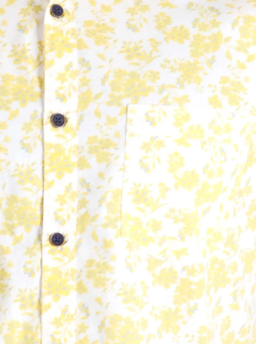 Lemon Yellow & White Printed Slim Fit Casual Shirt | JadeBlue