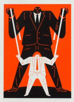 Little Big Man Black On Red Silkscreen Print by Cleon Peterson