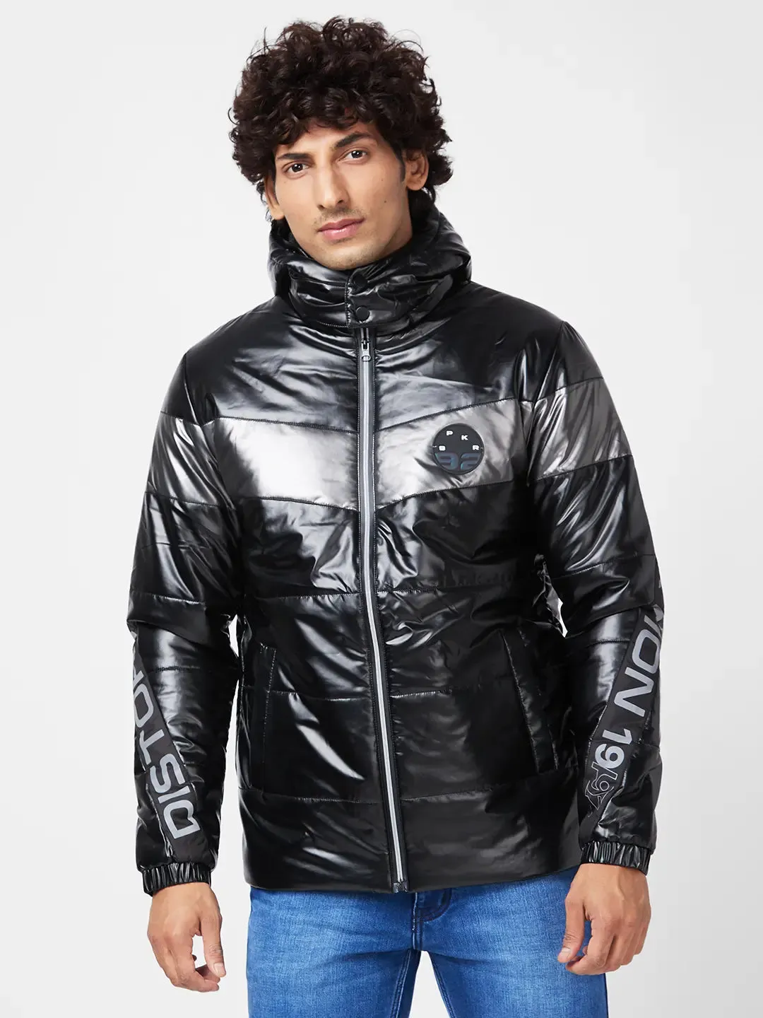 Men'S Metallic Look Jacket With Flash Reflective Print