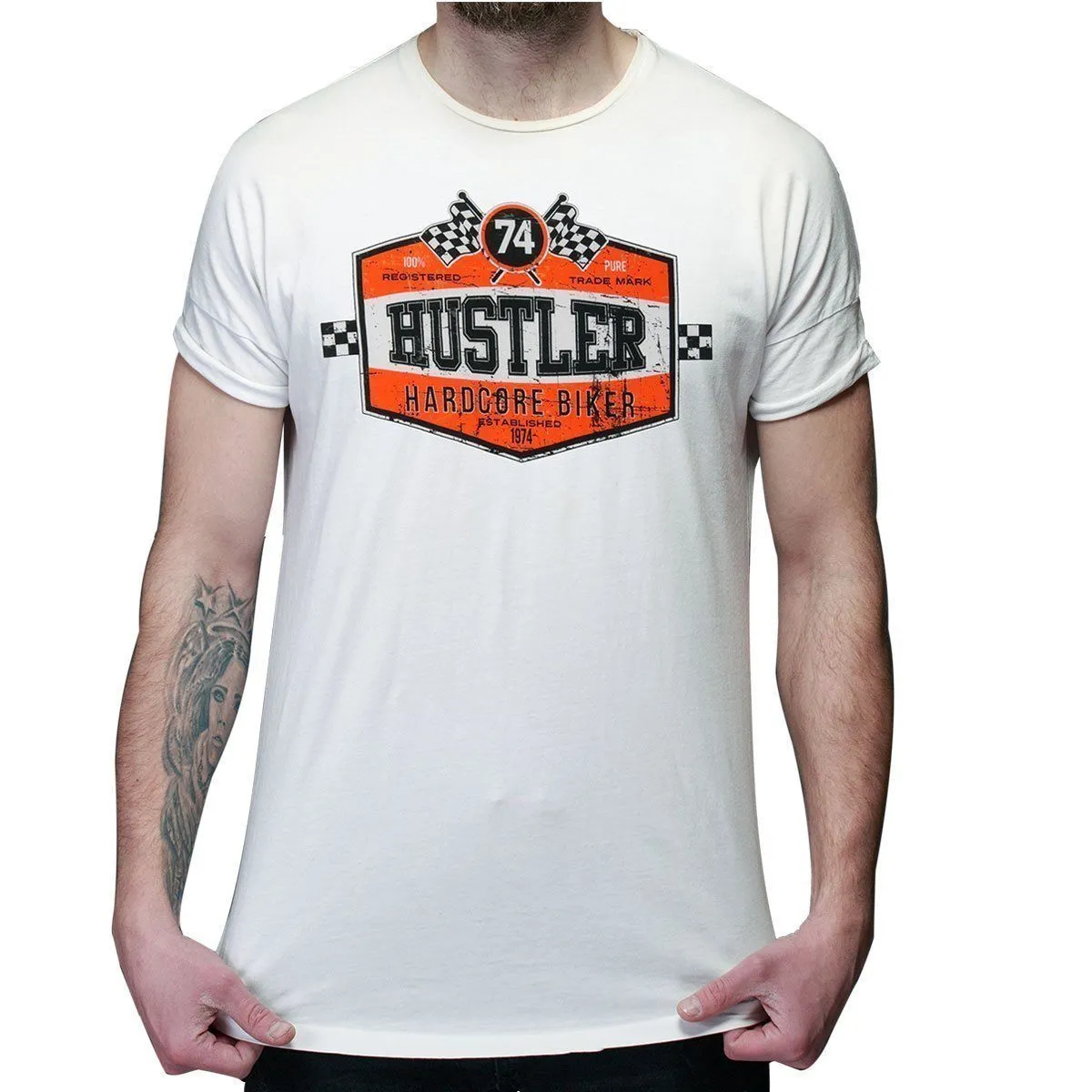 Men's Officially Licensed Hustler HST-590 'Hardcore Biker' White T-Shirt