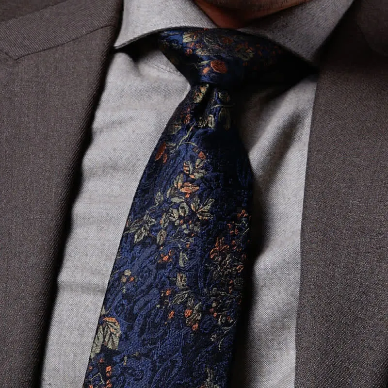 Men's Vintage Navy Embroidered Floral Necktie