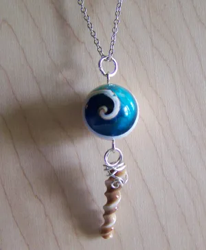 Natural Seashell Spiral Beads Pendant Necklace