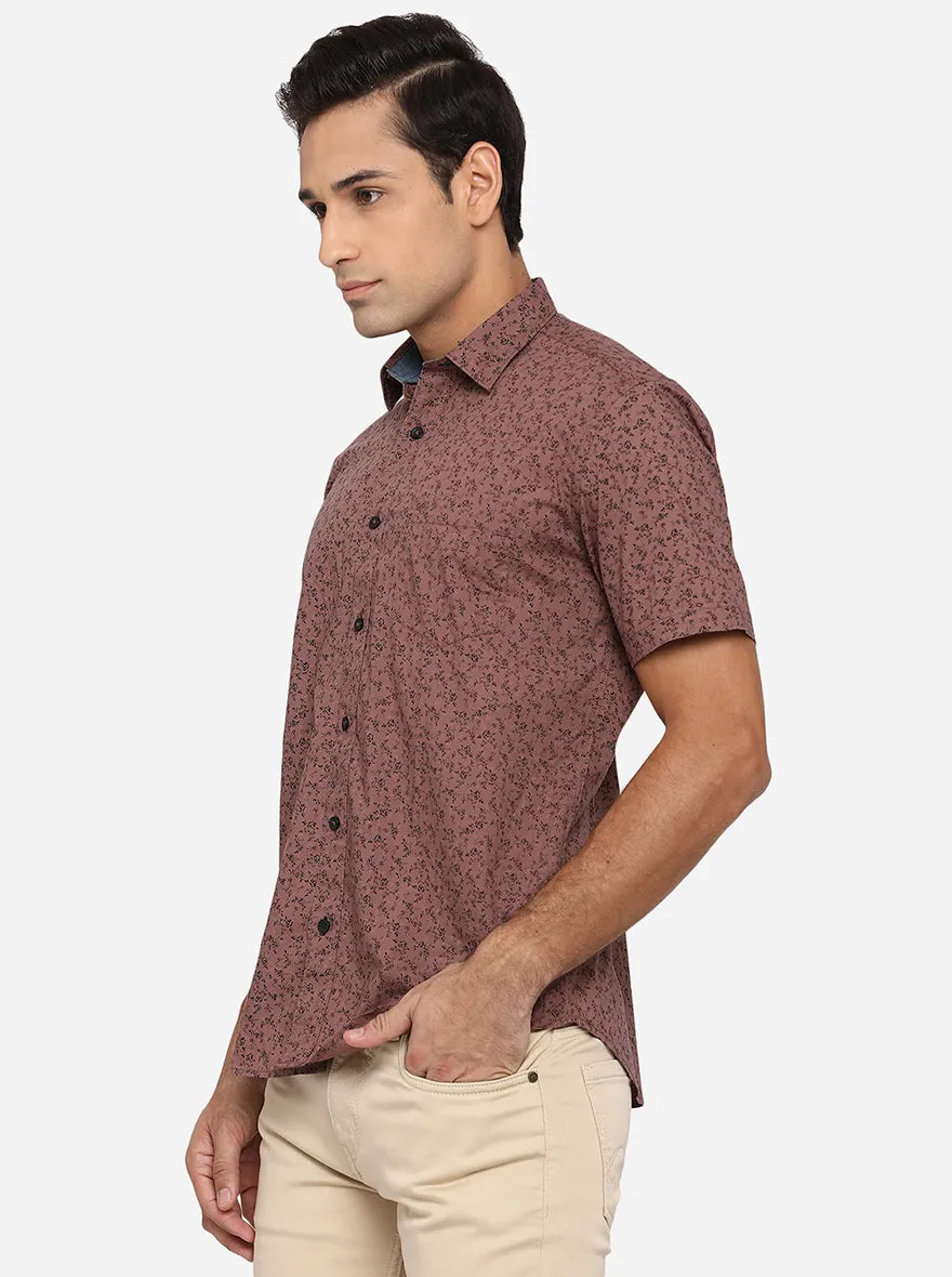 Nutmeg Brown Printed Smart Fit Casual Shirt | Greenfibre