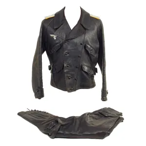 Original German WWII Luftwaffe Officer's Leather Flight Jacket by Litex Sport with Leather Flight Pants