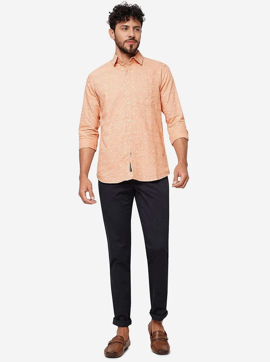 Peach Printed Slim Fit Casual Shirt | JadeBlue