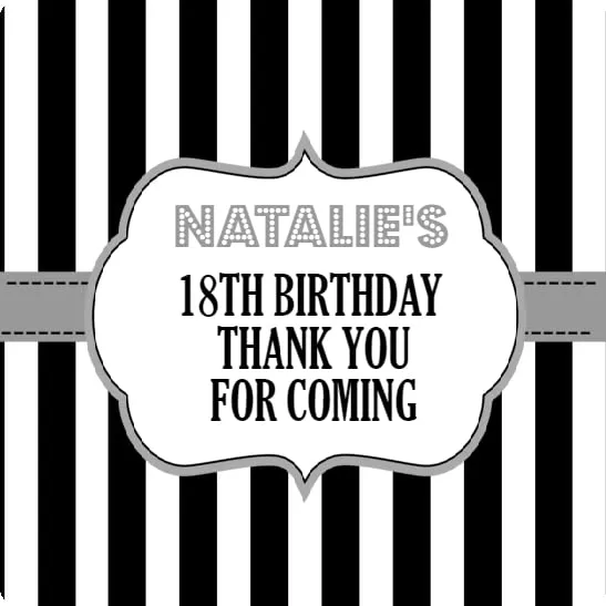 Personalised Birthday Party Stickers Silver Striped