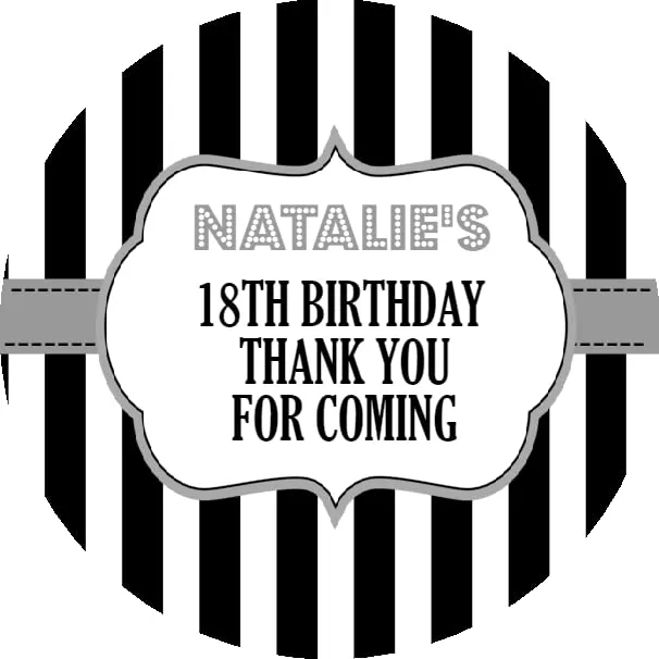 Personalised Birthday Party Stickers Silver Striped