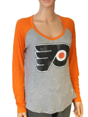 Philadelphia Flyers Retro Brand Women Orange Two Tone V-Neck LS T-Shirt