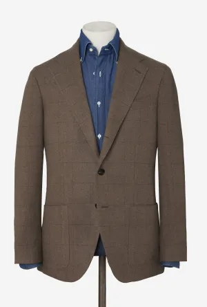 Sport Jacket Wool Taupe Brown Windowpane