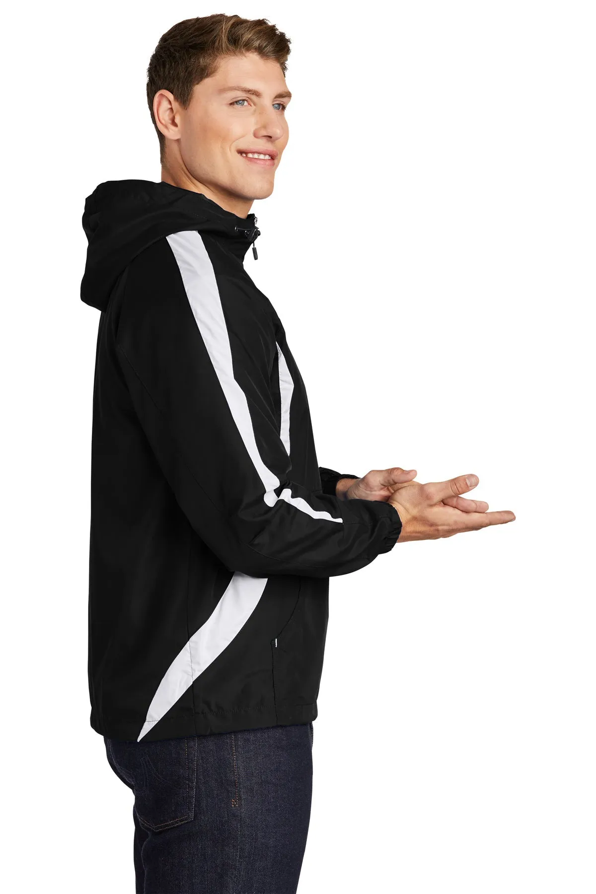 Sport-Tek Colorblock Raglan Customized Anorak Jackets, Black/White