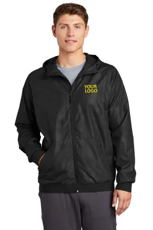 Sport-Tek Embossed Hooded Custom Wind Jackets, Black/ Black