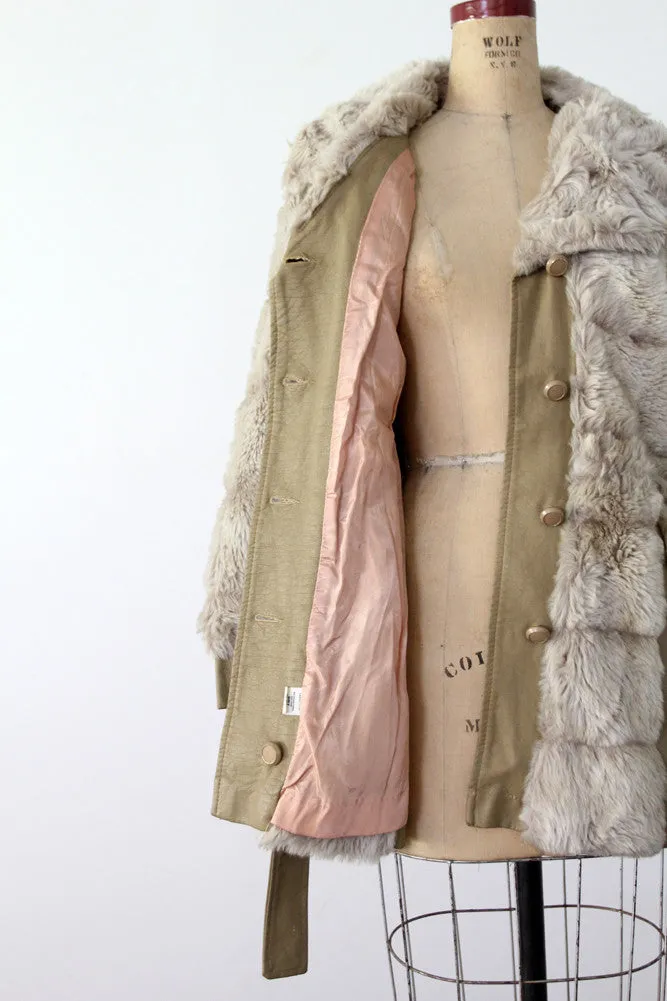 vintage 70s faux fur belted coat