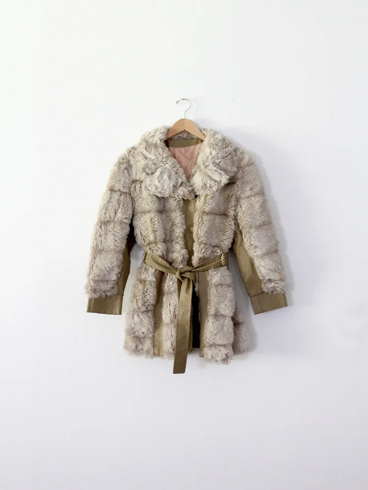 vintage 70s faux fur belted coat